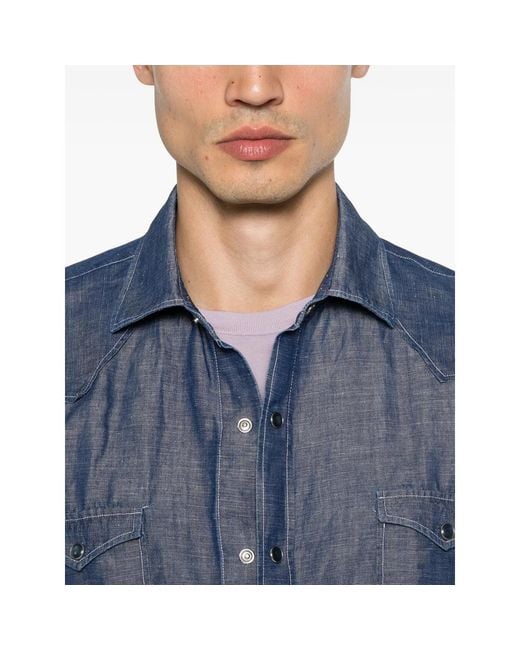 Barba Napoli Blue Flap-Pocket Shirt for men