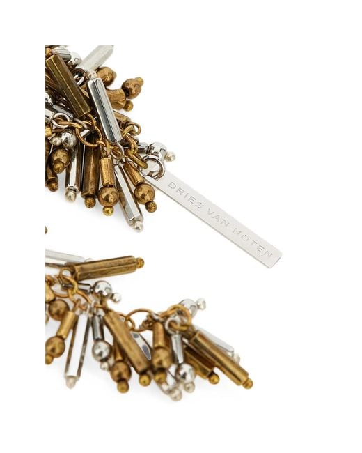 Dries Van Noten Metallic Fringed Beaded Scarf Necklace