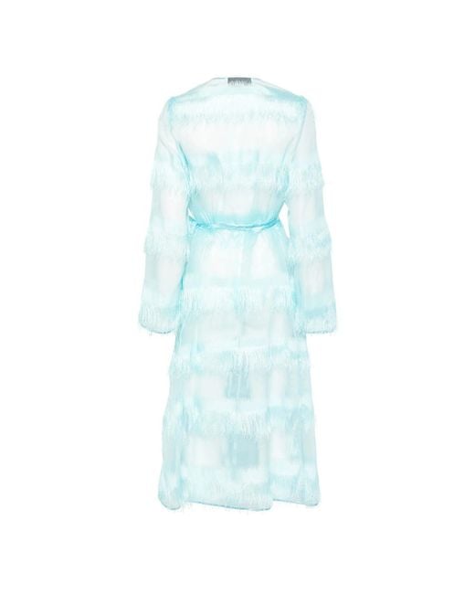 DE SANTIS Blue Fringe-Detailed Coat