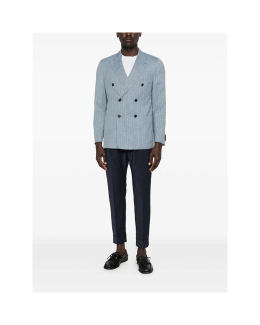 Caruso Blue Aida Pinstripe Double-Breasted Blazer for men