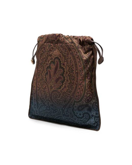Etro Brown Paisley-Print Drawstring Tote Bag