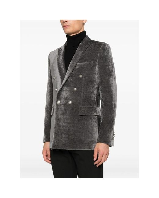 Reveres 1949 Gray Double-Breasted Velvet Jacket for men