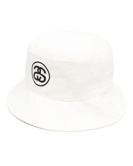 Stussy White Logo Bucket Hat for men