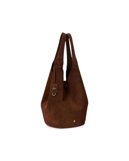 Ralph Lauren Brown Polo Play Calf Suede Tote Bag