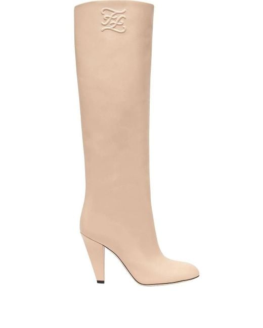 Fendi Leather Ff Karligraphy-motif Boots in Pink | Lyst
