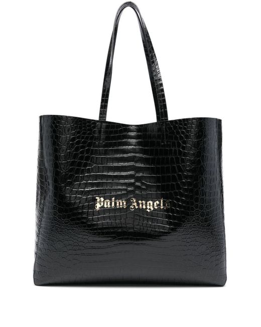 Palm Angels Black Logo-Appliqué Leather Tote Bag