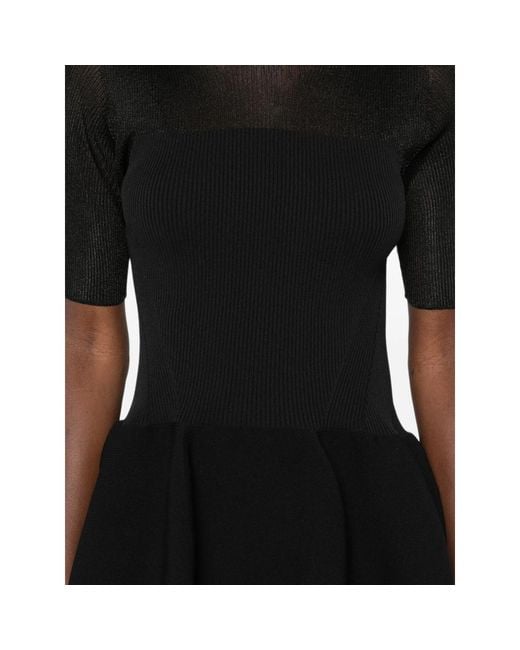 CFCL Black Pottery Lucent Ribbed Peplum Top