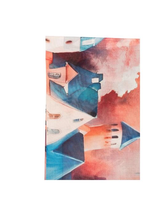 D'Aniello Pink Frayed-Edges Printed Scarf