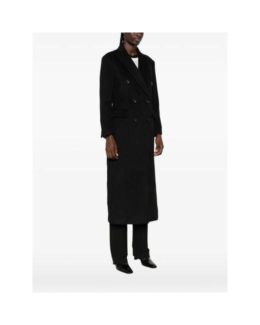 Eraldo Black Double-Breasted Peaked-Lapels Coat