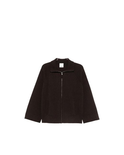 Allude Black Zip-Up Funnel-Neck Cardigan