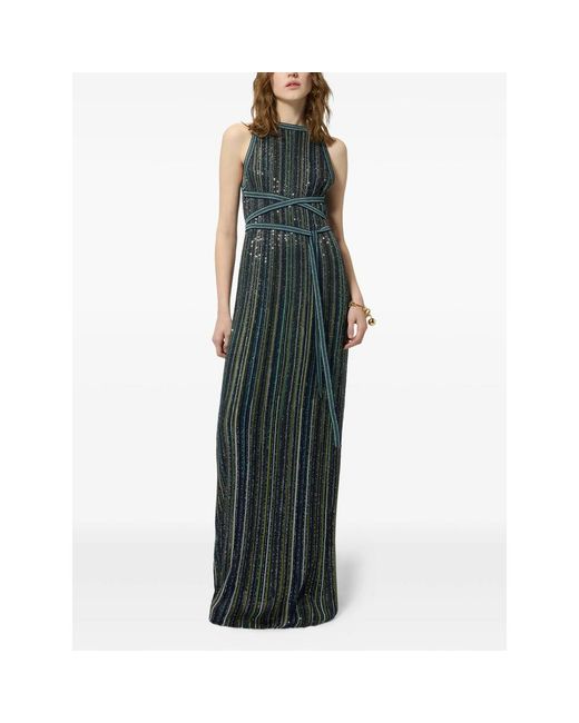 Missoni Green Long Striped Knit Dress With Sequins