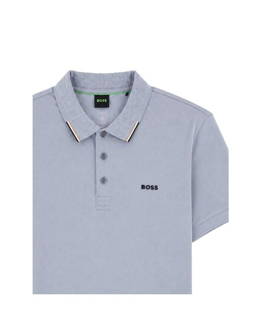 Boss Blue Monogram-Pattern Polo Shirt for men