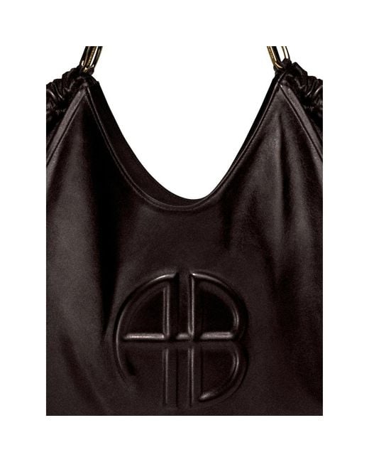Anine Bing Black Medium Kate Embossed-Logo Drawstring Tote Bag