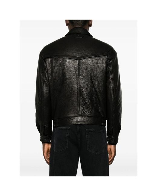 SANTORO Black Grainy Leather Jacket for men