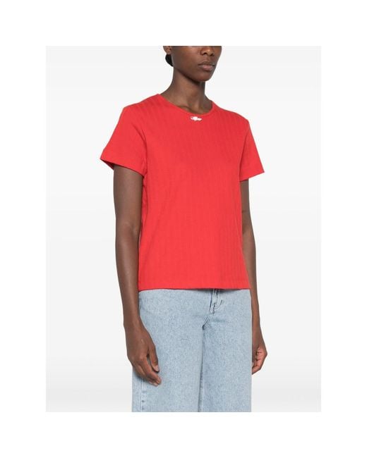 Stine Goya Red Ribbed Bow-Detail T-Shirt