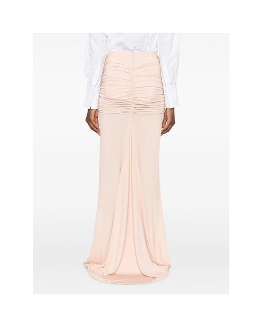 Elisabetta Franchi Pink Ruched Logo-Plaque Asymmetric Skirt