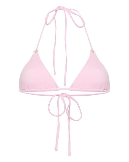 Frankie's Bikinis Pink Nick Floral-Appliqué Bikini Top