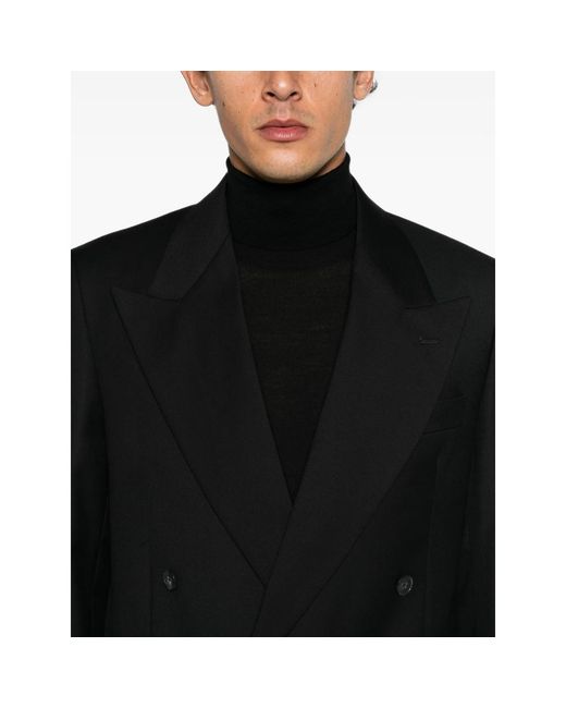 época Black Double-Breasted Peak-Lapel Suit for men