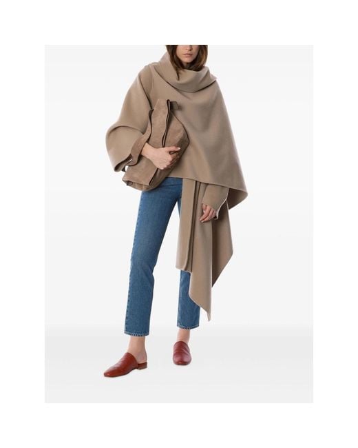 Alberta Ferretti Natural Asymmetric Draped Poncho