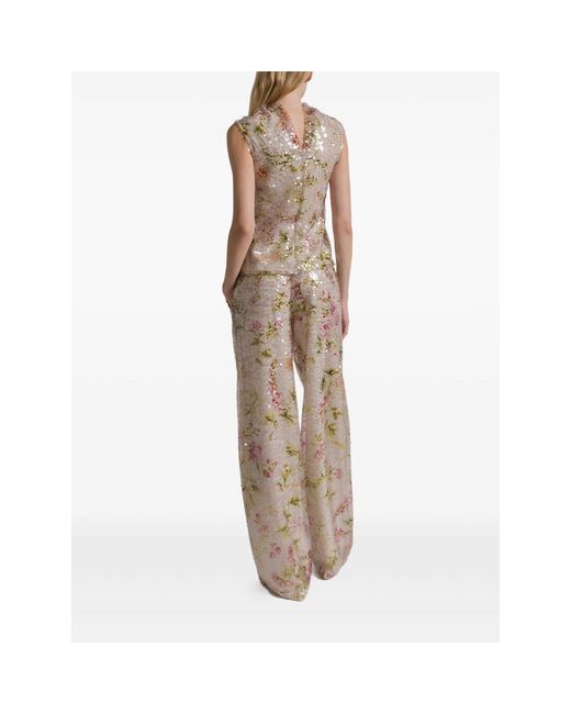 Alberta Ferretti Natural Sequin Floral Trousers