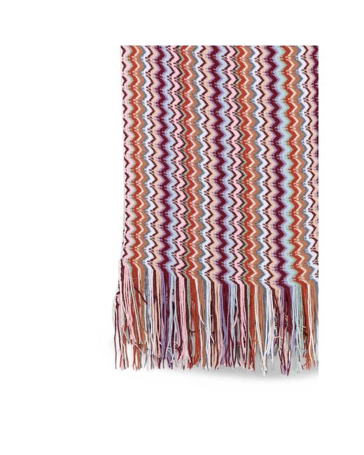 Missoni Purple Zig-Zag Pattern Fringed Scarf