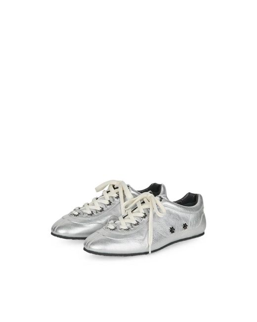 CECILIE BAHNSEN White Cbblaise Flower-Embellished Leather Sneakers