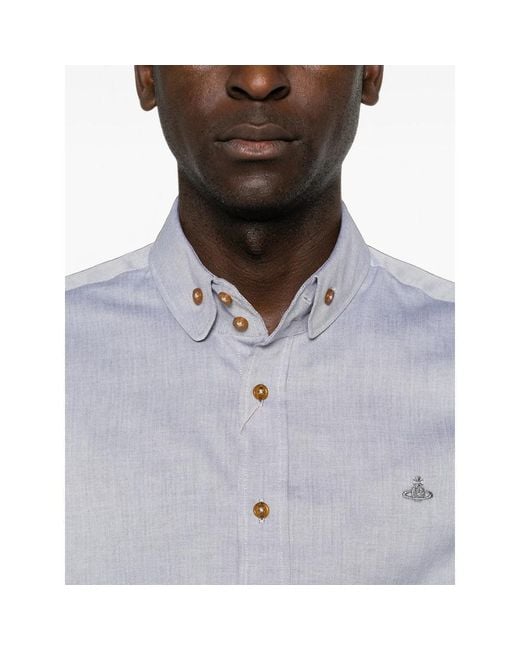 Vivienne Westwood Gray Orb-Embroidered Button-Down Shirt for men