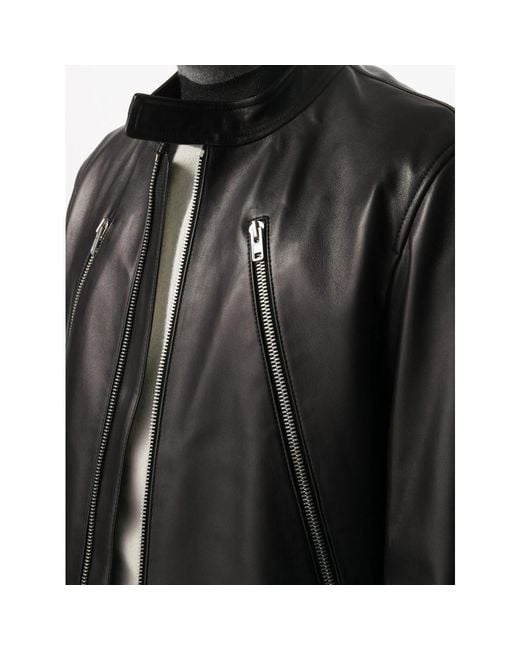 Maison Margiela Black Mock Neck Leather Jacket for men