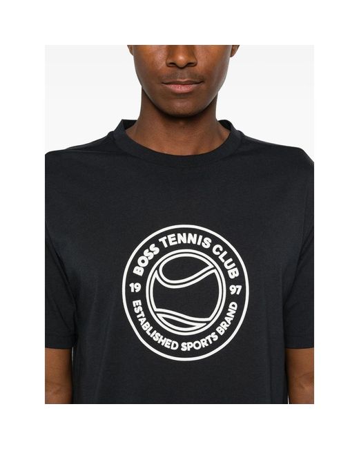 Boss Black Cotton-Jersey T-Shirt With Tennis-Themed Artwork for men