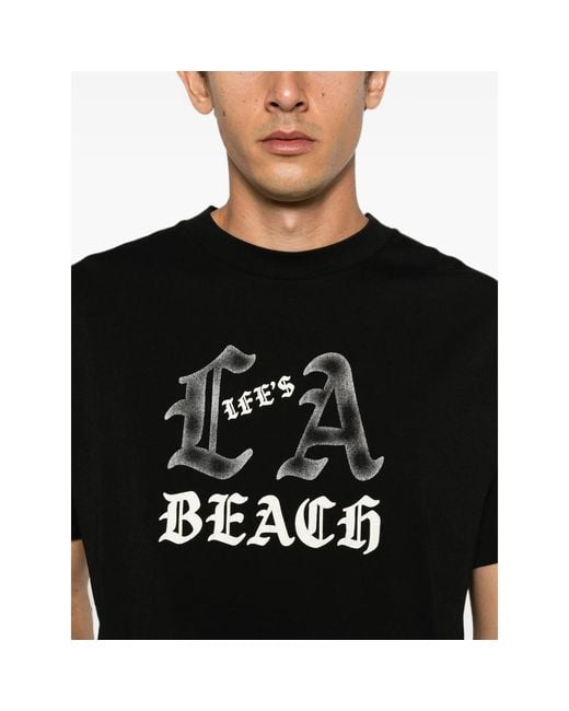 Palm Angels Black Life's A Beach Graphic-Print T-Shirt for men