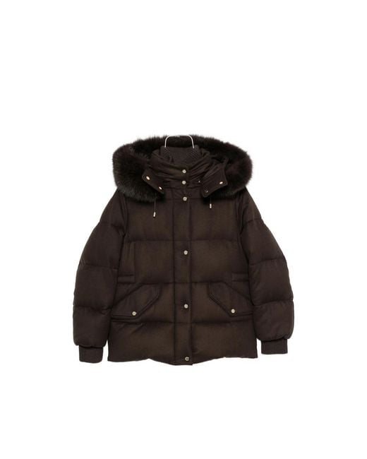 Moorer Black Attica Fur-Trim Hooded Jacket