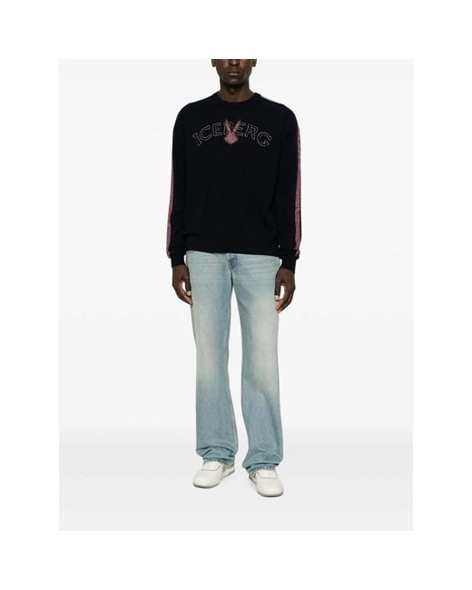 Iceberg Black Logo-Embroidered Side-Stripe Sweater for men