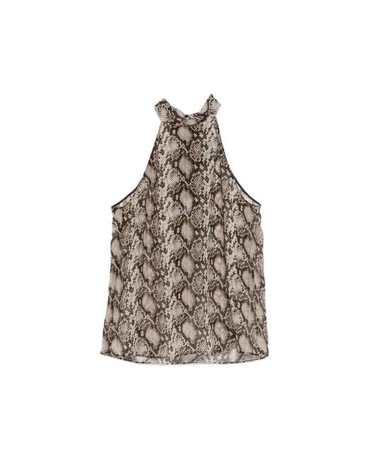 Nili Lotan Brown Snake-Pattern Halter-Neck Top