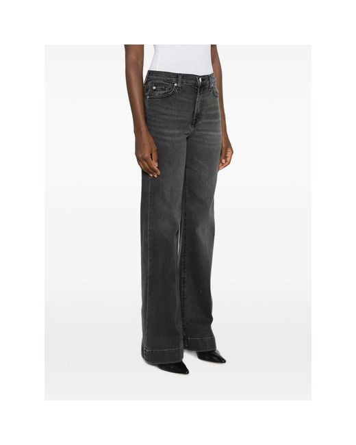 7 For All Mankind Gray Modern Dojo Faded-Effect Wide-Leg Jeans