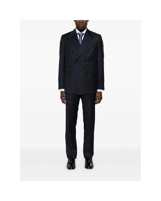 Caruso Blue Double-Breasted Wool Suit for men