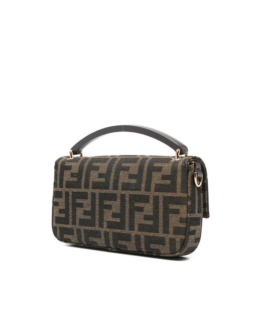 Fendi Gray Phone Baguette Logo-Plaque Tote Bag