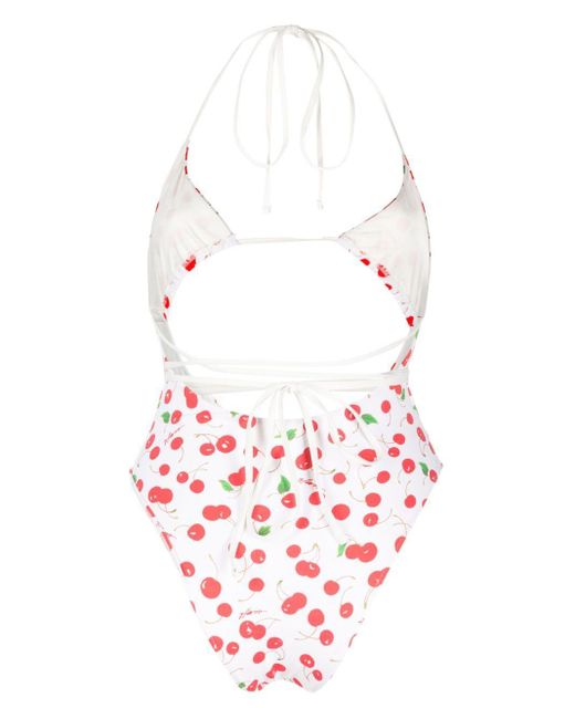 Frankie's Bikinis White Cherry-Print Cut-Out Swimsuit