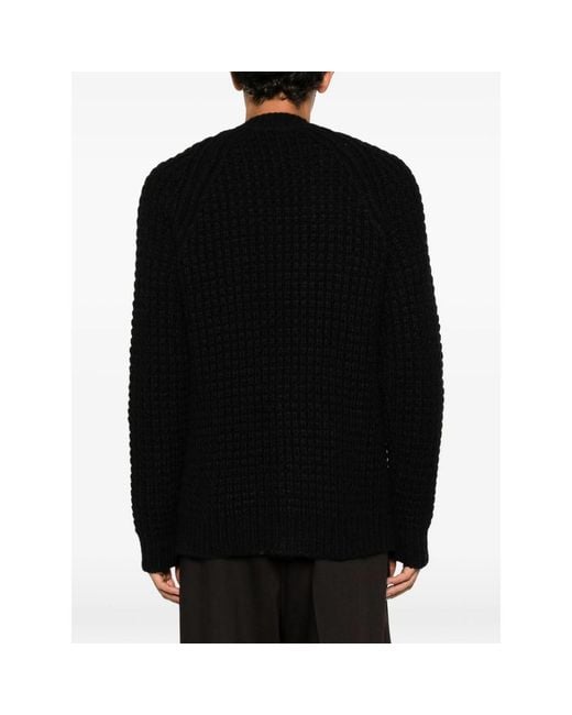 Roberto Collina Black Waffle-Knit Raglan-Sleeve Cardigan for men