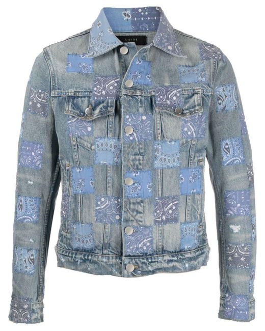 Amiri Bandana-patchwork Denim Jacket in Blue for Men | Lyst UK