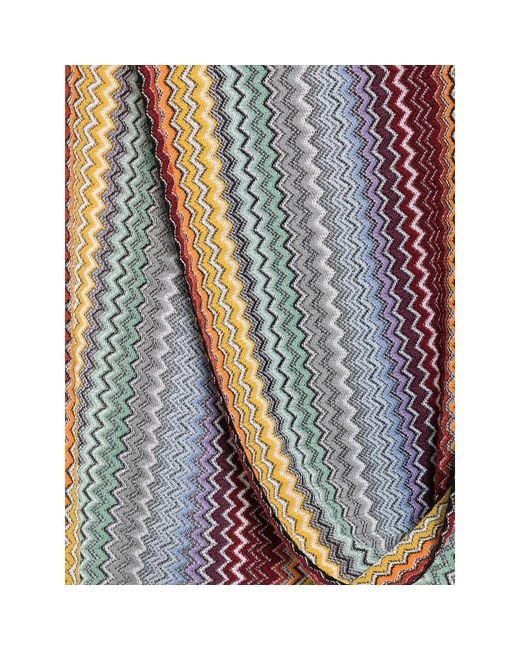 Missoni Blue Zig-Zag-Knit Fringed Scarf
