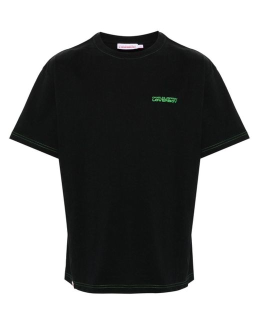 Charles Jeffrey Black Logo-Embroidered Cotton T-Shirt for men