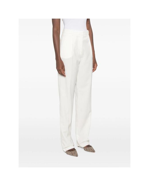 Elisabetta Franchi White Pressed-Crease Straight-Leg Trousers