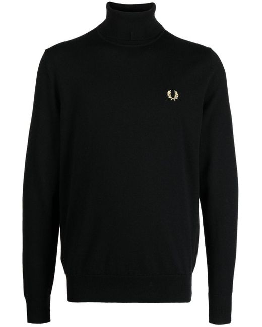 Fred Perry Black Logo-embroidered Roll-neck Jumper for men