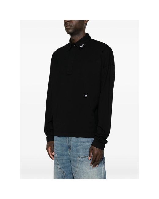 Rhude Black Logo-Embroidered Long-Sleeve Polo Shirt for men