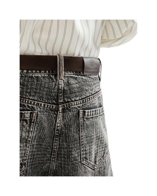 Brunello Cucinelli Gray Prince Of Wales Denim Wide Trousers With Monili