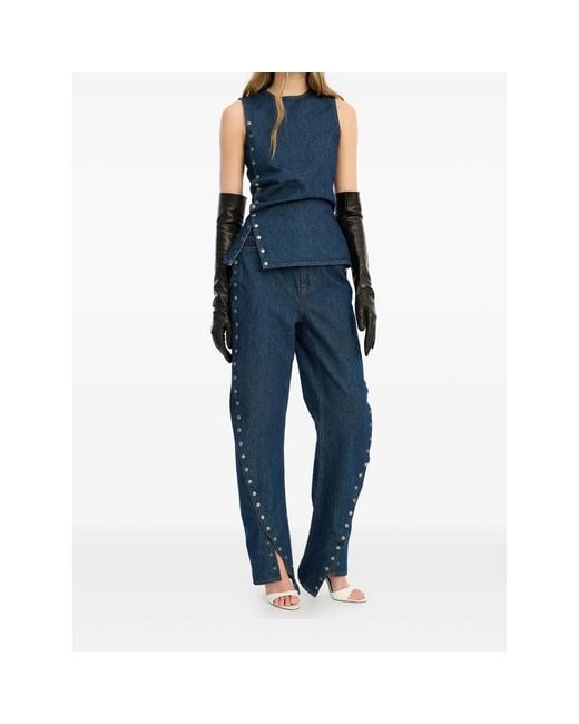 ROTATE BIRGER CHRISTENSEN Blue Buttoned Wide Leg Jeans