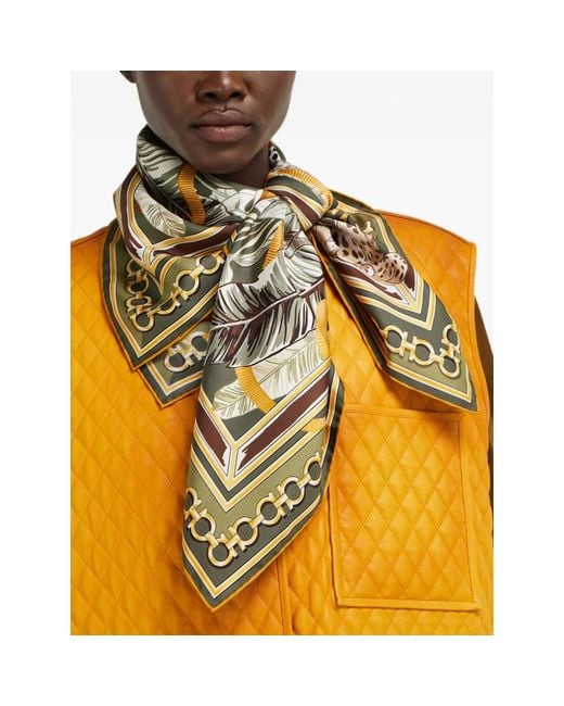 Ferragamo Metallic Feline-Print Silk Foulard Scarf