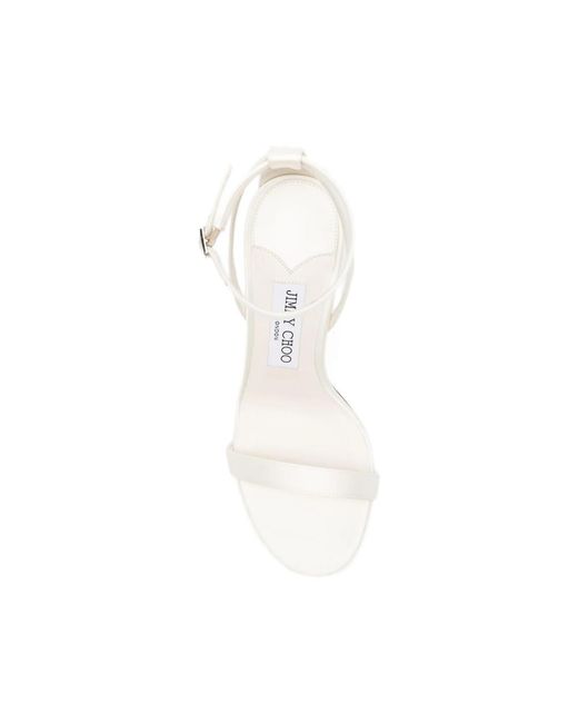 Jimmy Choo White Moza Crystal-Buckle Ankle-Strap Sandals