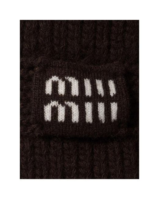 Miu Miu Black Logo-Intarsia Cashmere Scarf