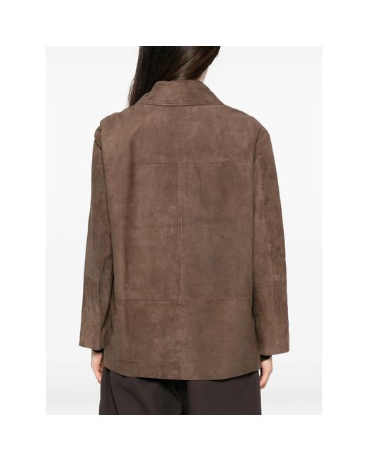 Max Mara Brown Smmastrale Button-Fastening Leather Jacket